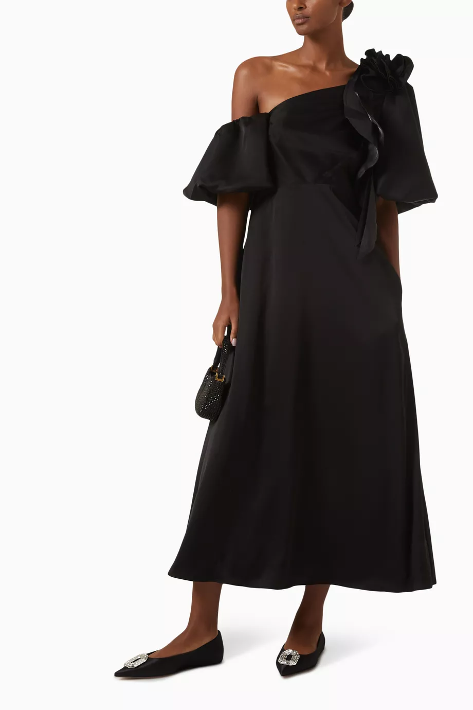 Buy Aje Black Magnetic Draped Midi Dress For Women Online | Ounass Oman