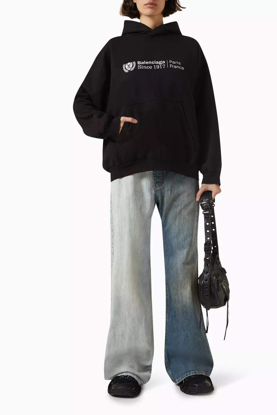 Buy Balenciaga Black Unisex Institutional Medium-Fit Hoodie in