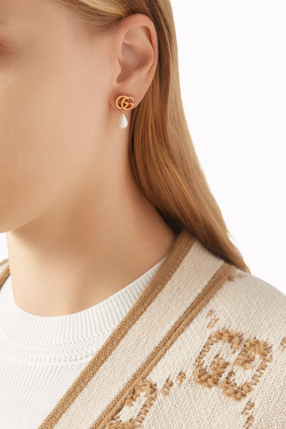 Buy Gucci Gold GG Marmont Pearl Drop Earrings For Women Online