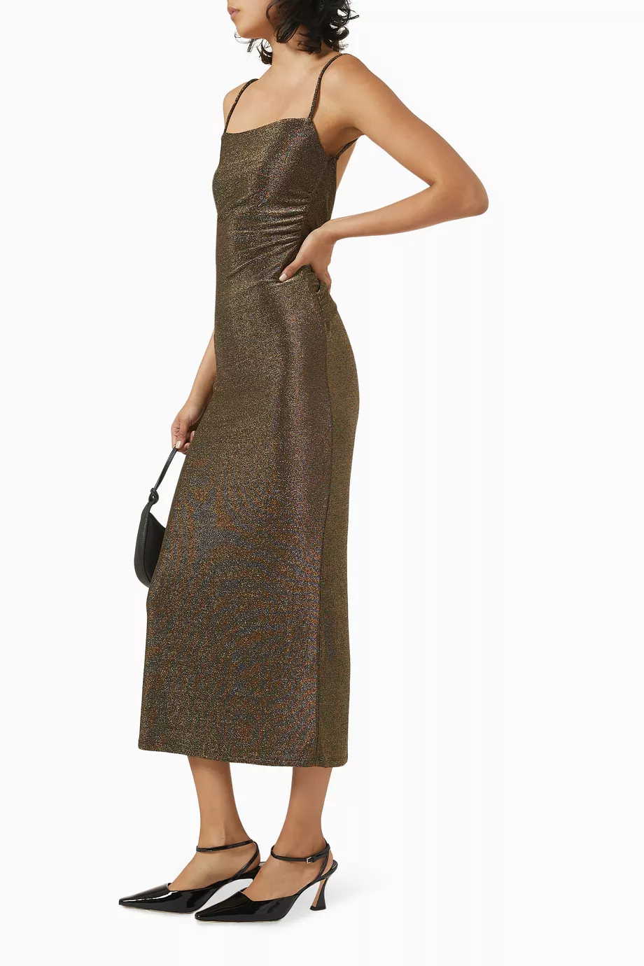 slim fit dress slacks Rent The Breslin Metallic Green Midi Dress By Reformation