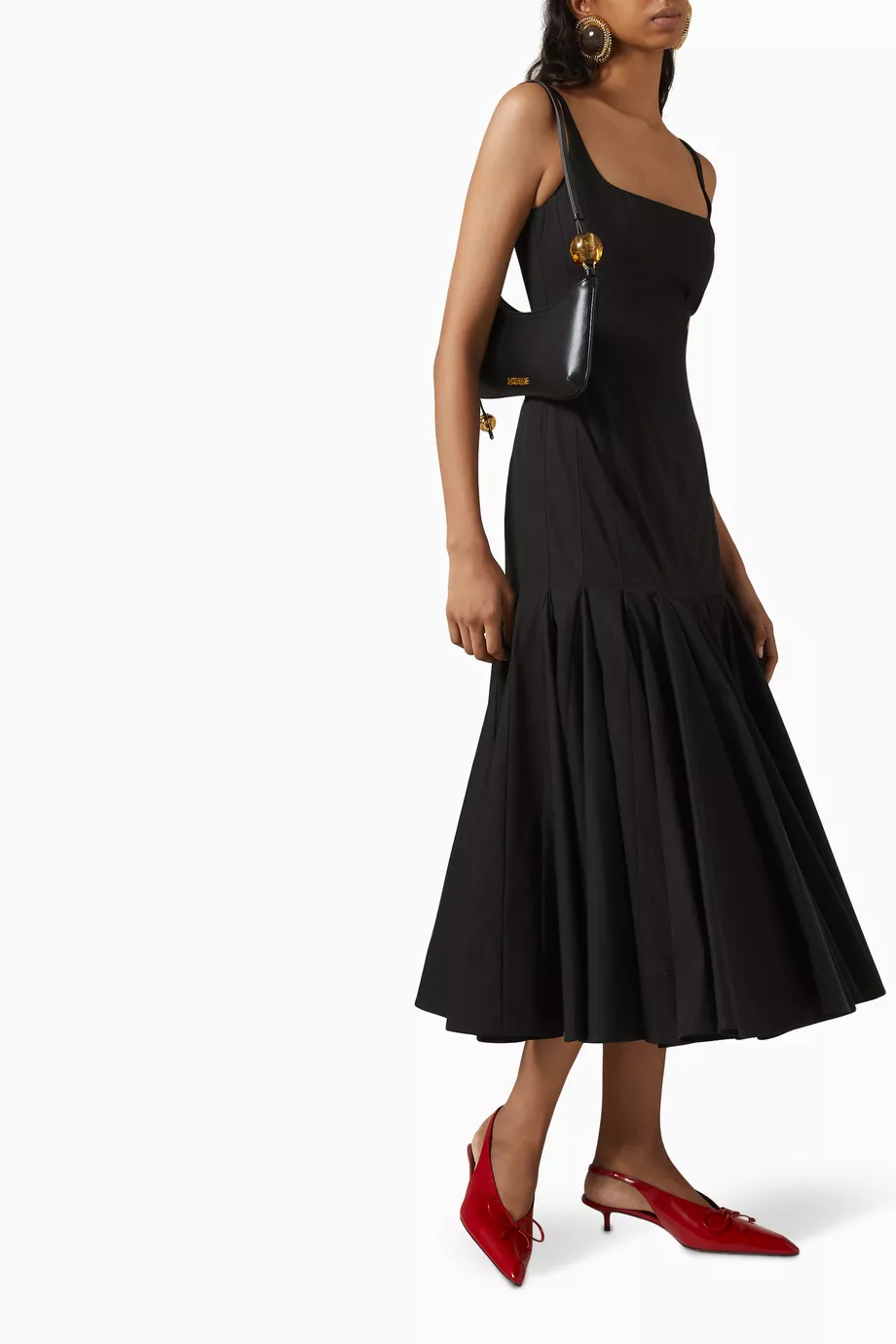 Buy Jacquemus Black La Robe Agave Midi Dress in Poplin For