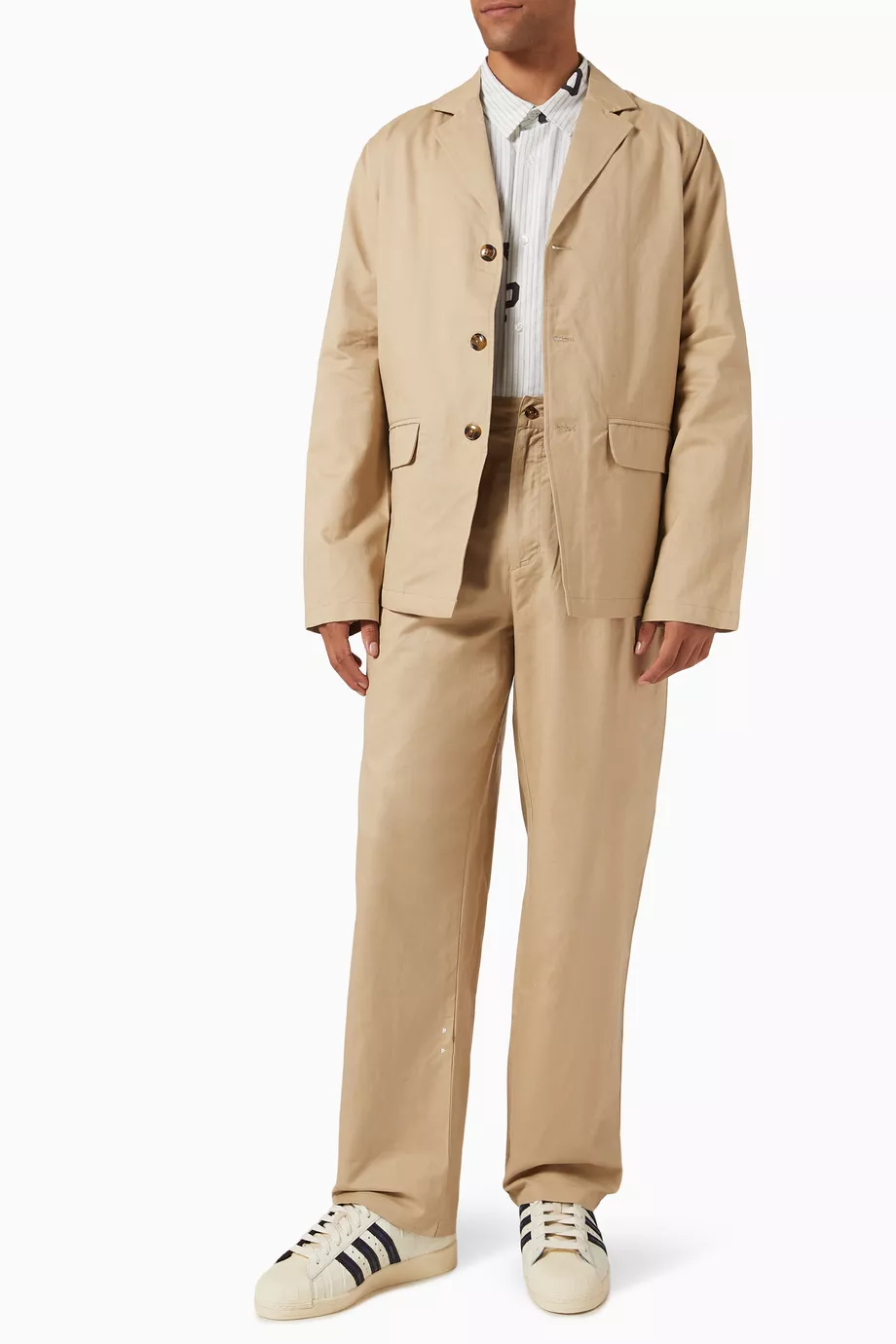 Buy Pop Trading Neutral Hewitt Suit Pants in Cotton & Linen For