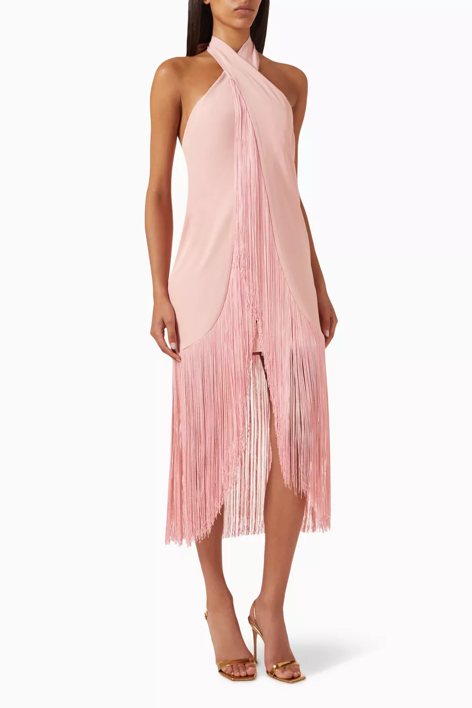 Buy No Pise La Grama Pink Beso E Coco Fringed Midi Dress For Women Online |  Ounass Oman
