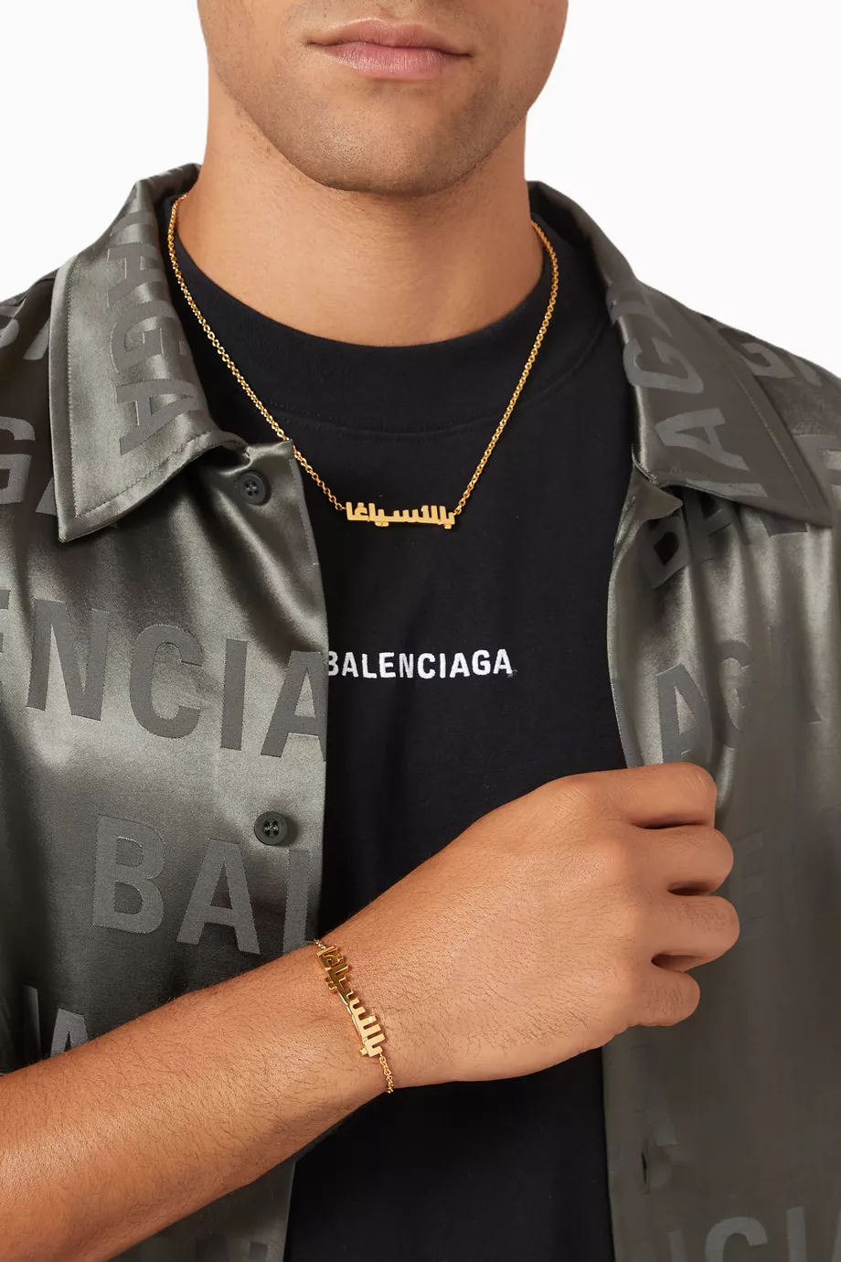 【BALENCIAGA】Typo Arabic Logo キーリング Typo Metal Keychain in Silver | Balenciaga US