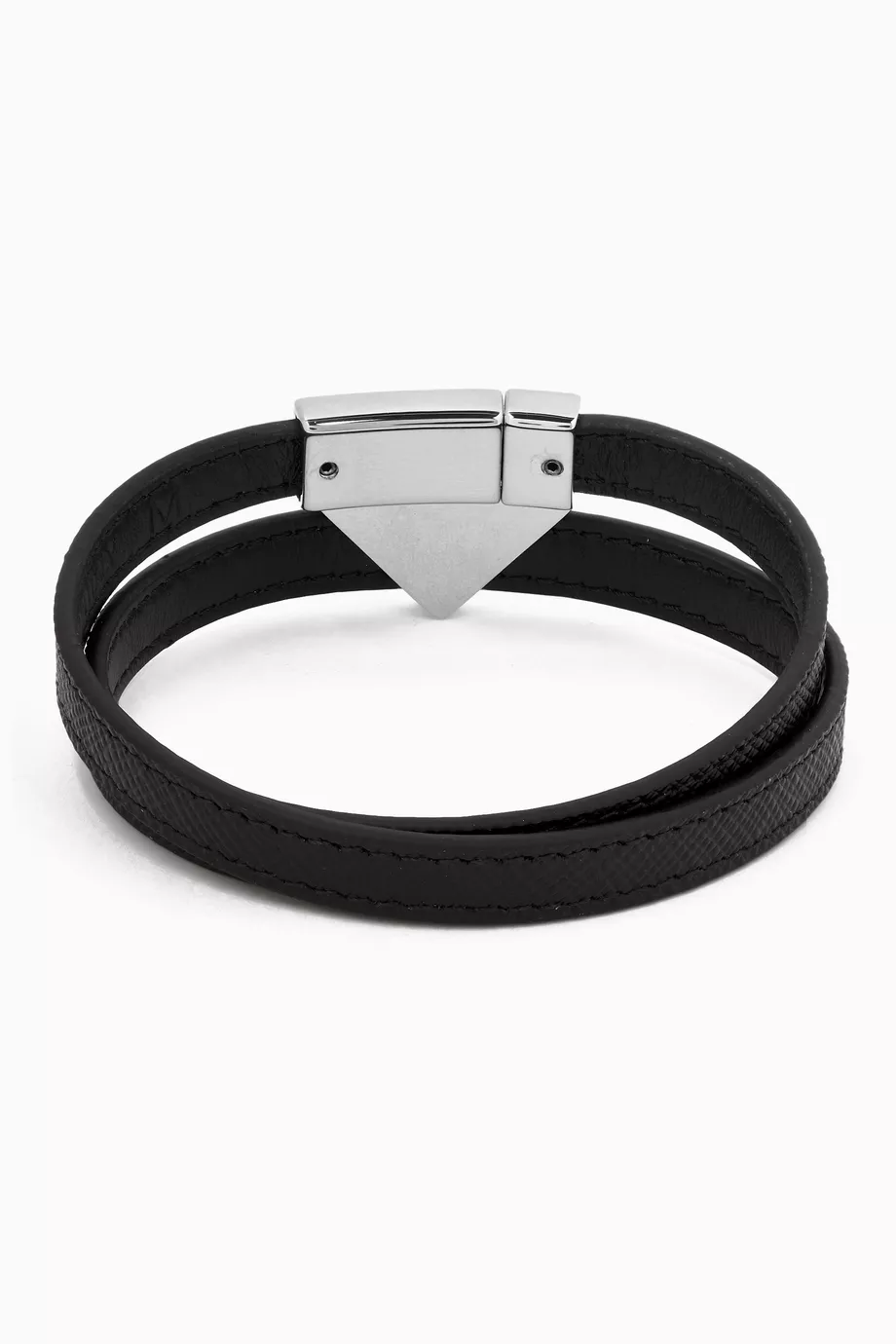 Buy Prada Black Double Logo Bracelet in Leather For Men Online