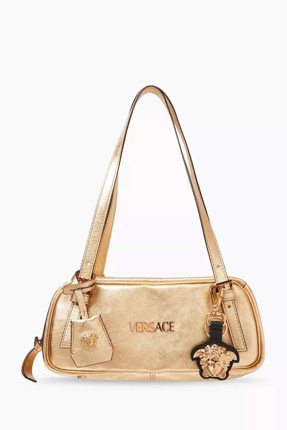 Buy Versace Black La Medusa Charm Keychain in Leather For Men