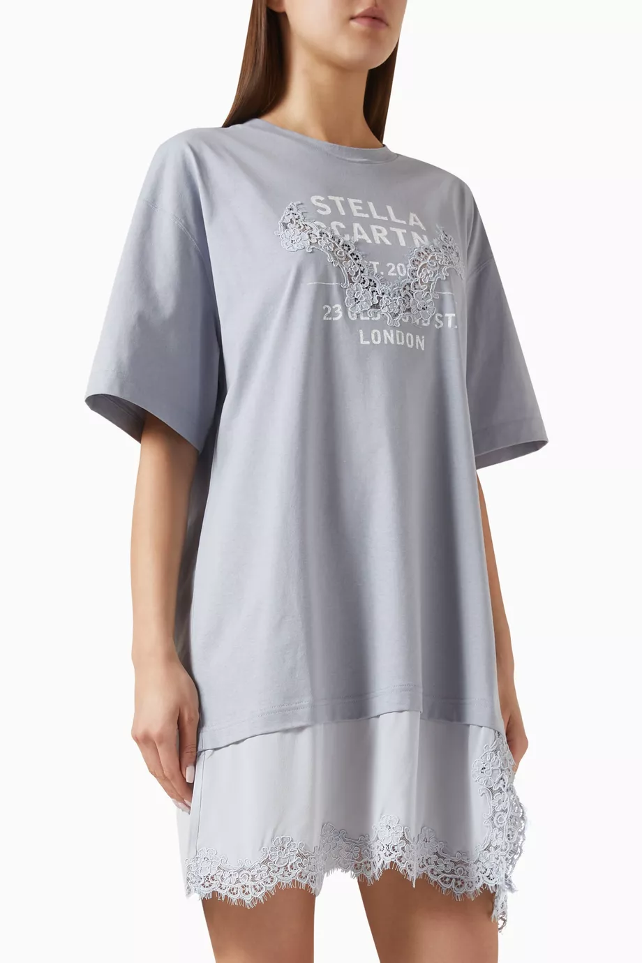 Buy Stella McCartney Blue Lace-trim T-shirt Dress in Jersey For