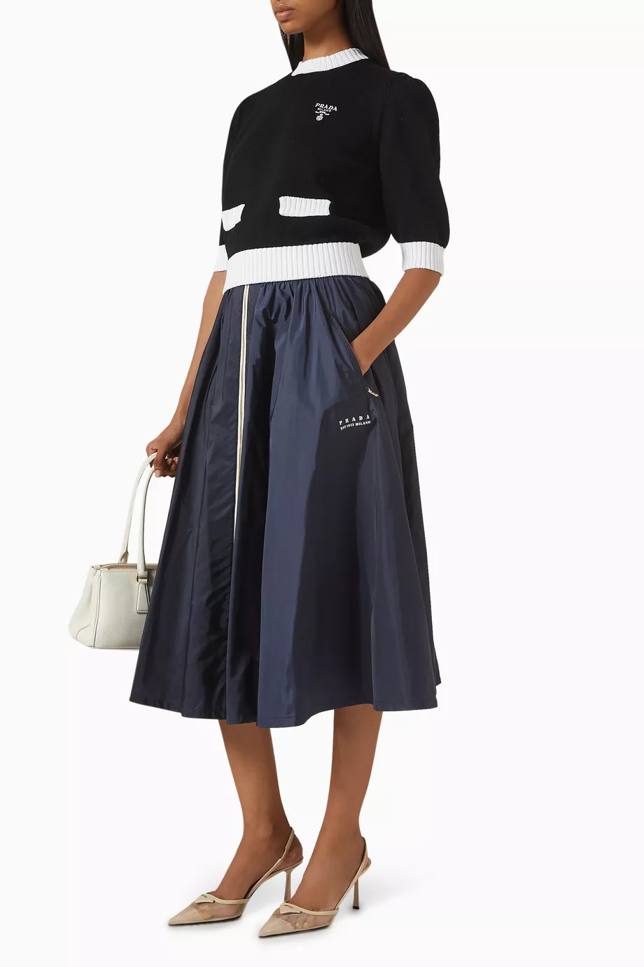 Buy Prada Blue Zip-up Midi Skirt in Re-Nylon For Women Online
