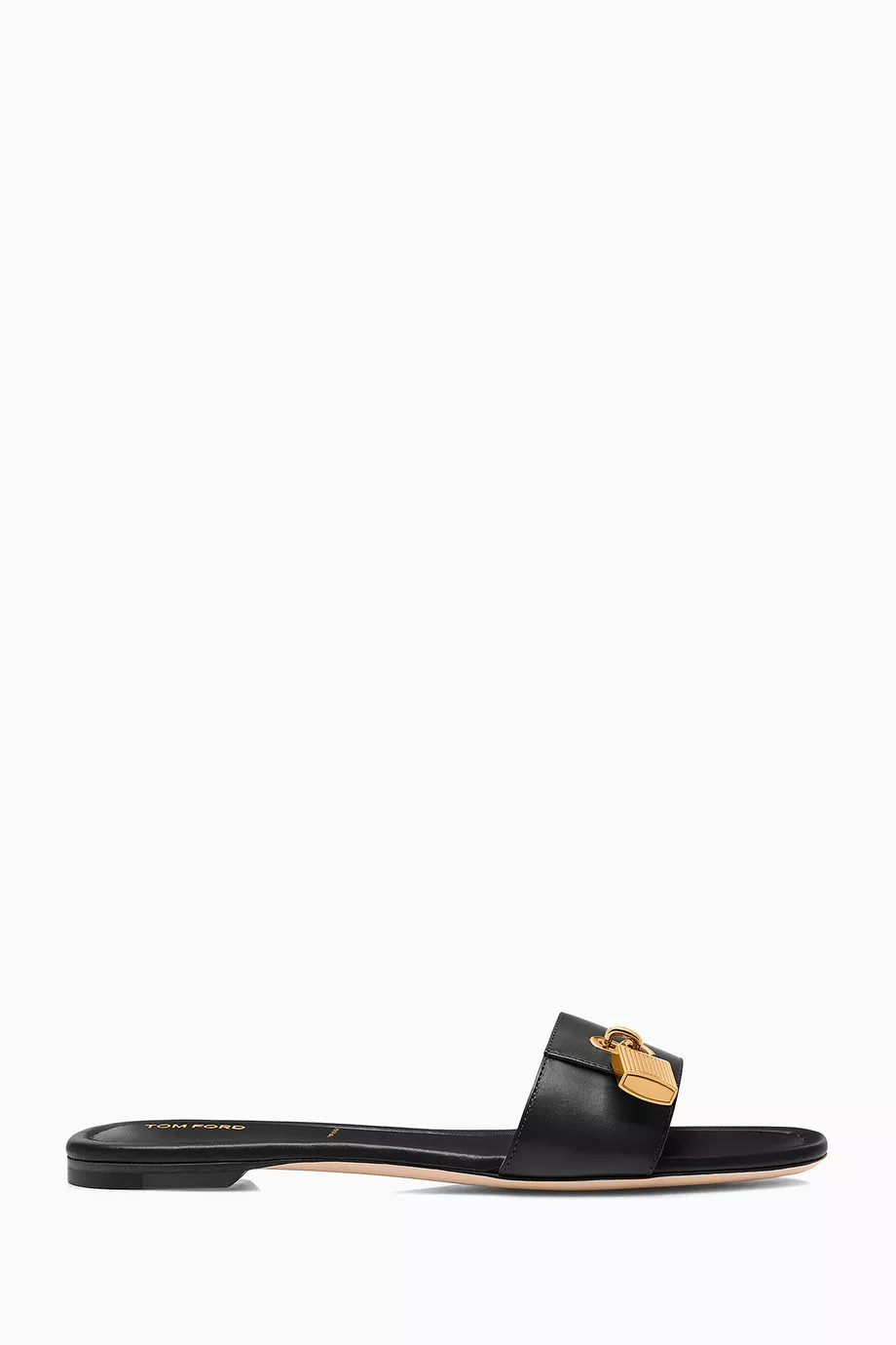 Buy Tom Ford Black Padlock Slide Sandals in Leather For  display picture 2