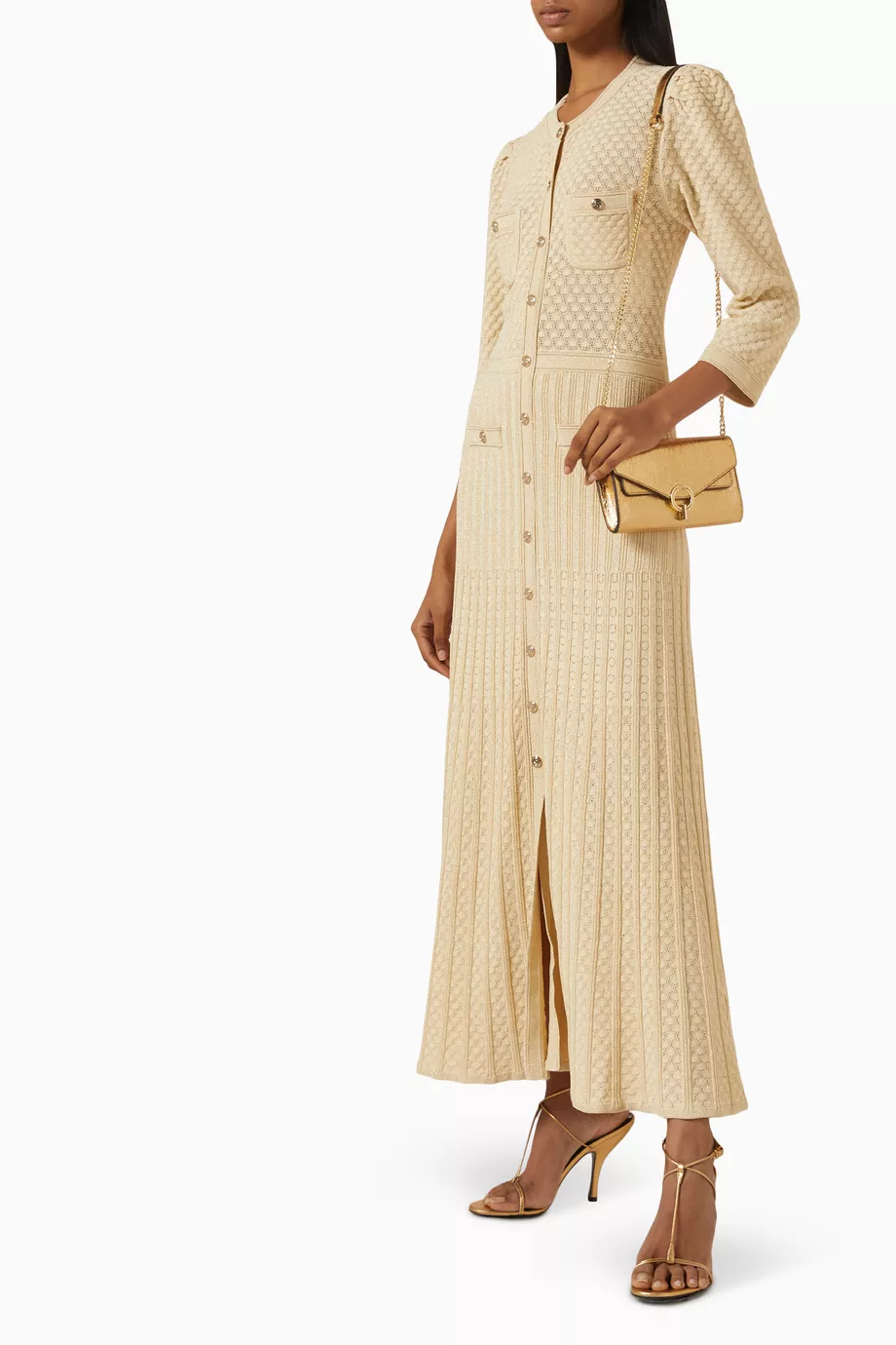 Buy SANDRO Gold Ramia Midi Dress in Lurex-blend Knit For Women Online |  Ounass Oman