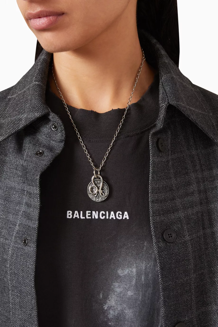 Buy Balenciaga Grey Leo Horoscope Necklace in Brass For UNISEX
