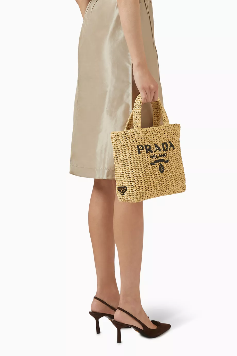 Buy Prada Neutral Small Tote Bag in Crochet For Women Online