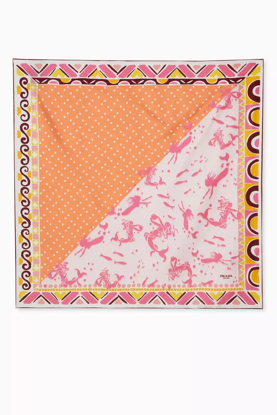 Buy Prada Yellow Printed Scarf in Silk Twill For Women Online